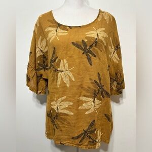 Elena Baldi Linen Dragonfly Ruffle Shirt Made In Italy Womens Size Large